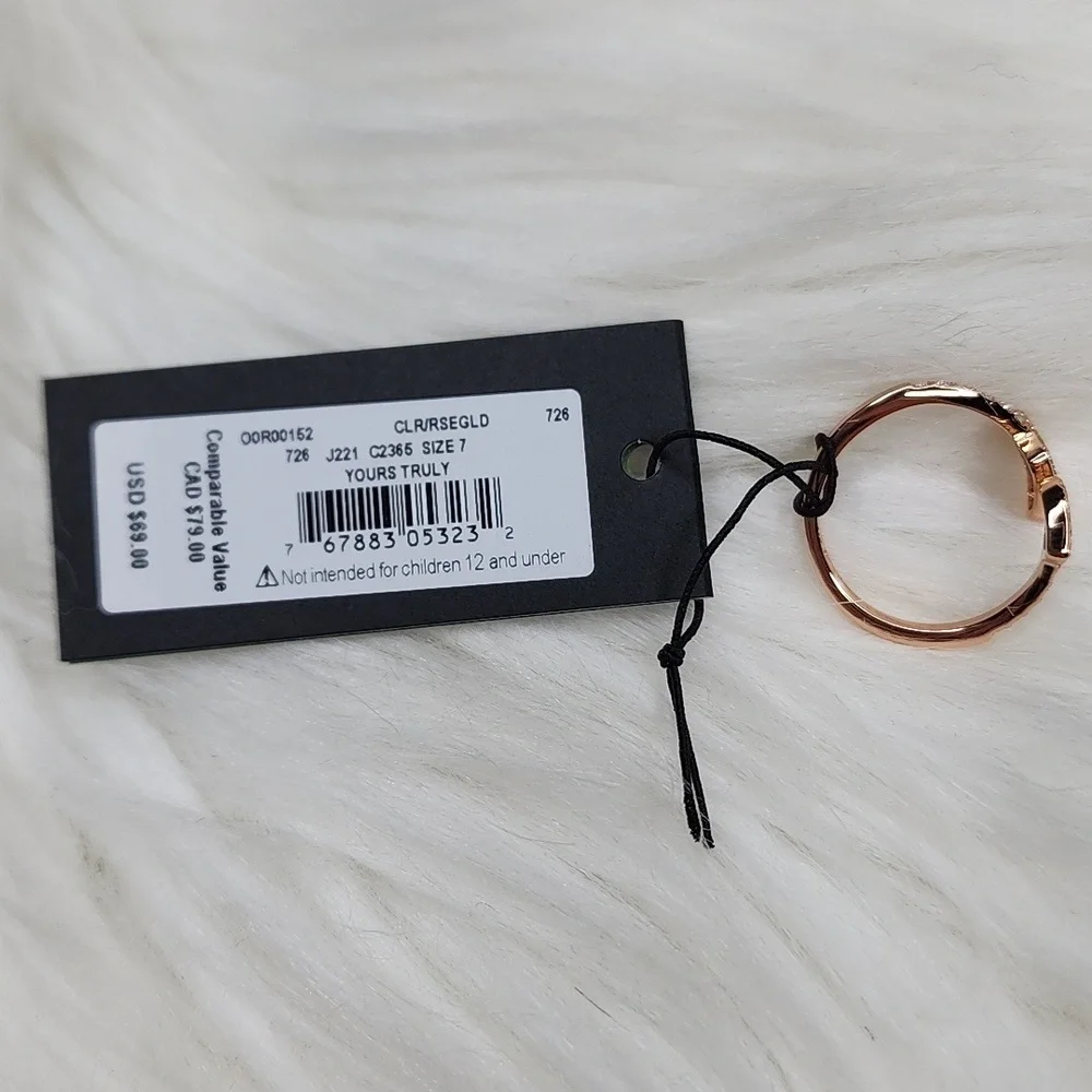 Kate Spade Yours Truly Pave Heart Ring Adjustable Clear/Rosegold - New with Tags